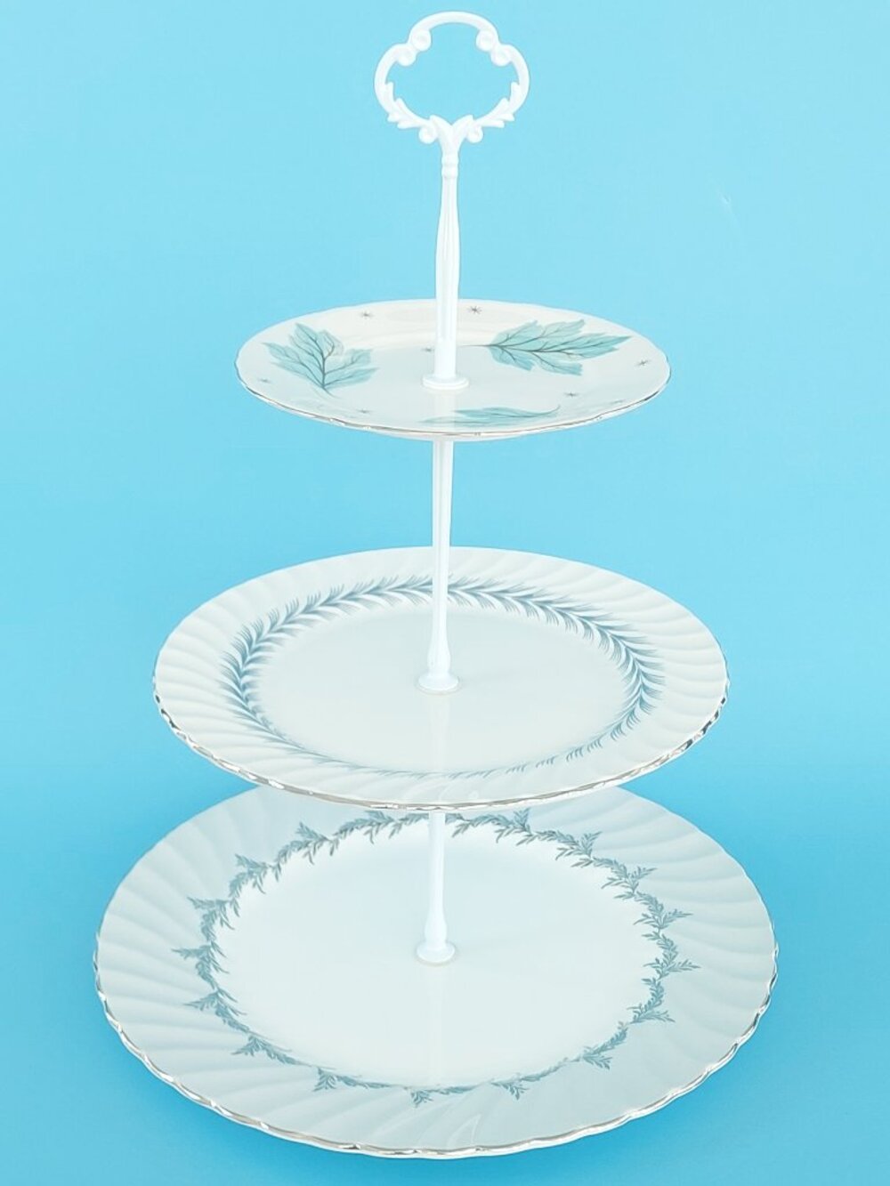 Vintage Shelley Aynsley 3 Tier Cake Stand Green Leaves Afternoon Tea Tower